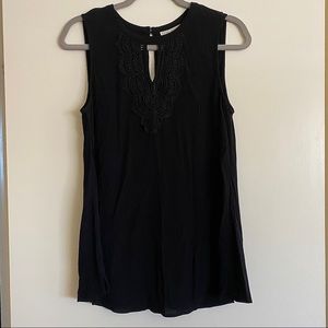 Pale sky tank top with lovely crochet pattern